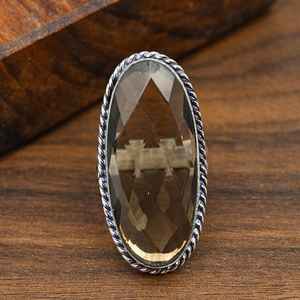Bague en topaze fumée, argent sterling 925, bijou artisanal, topaze naturelle, cadeau de nouvel an pour femme - Product Image 1