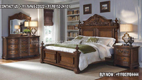 Ensemble de meubles de chambre à coucher en teck massif traditionnel, fait main, finition antique, lit California King, ensemble de lit haut de gamme