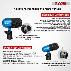 5 Core Conga Mic Snare Tom Set Professional XLR Cardioid Condenser Instrument Microphone Kit - Product Image 3