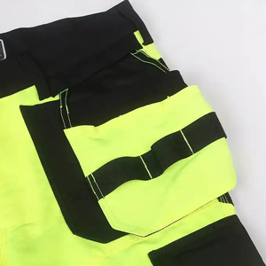 Pantalon de travail cargo haute visibilité en polyester respirant jaune et noir réfléchissant, multipoches, pour hommes - Product Image 4