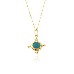 Collier pendentif en chalcédoine aqua de forme ovale pour usage quotidien, plaqué or 18 carats, avec cadre en laiton perlé, bijoux unisexes tendance - Product Image 1