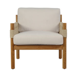 Sillón de Madera de Teca Hecho a Mano con Detalles de Ratán y Asiento Acolchado Grueso para Salas de Estar Modernas en Hogares y Hoteles - Product Image 2