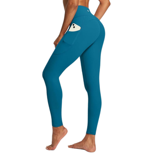 Mid <b>Yoga</b> Leggings Full Length Solid Color Seamless <b>Pockets</b> Four-Way Stretch Elastic Quick Dry Breathable Women's Activewear - Product Image 1