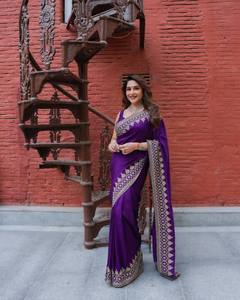Sari classique brodé Zari, tenue de soirée, sari Rangoli, élégance ethnique, sari en soie, broderie gracieuse, sari festif en soie - Product Image 6