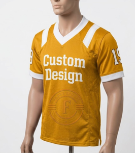 Maillot de football américain en mesh épais à manches rayées et col en V contrastant, personnalisable pour équipes - Product Image 1