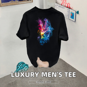 Camiseta Fluorescente de Manga Corta Unisex de Alta Gama, Cómoda, Estilo Veraniego, Cuello Redondo, Estampado, 100% Algodón Puro, Tejido Holgado - Product Image 6