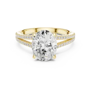 Bague de fiançailles en diamant de laboratoire ovale VVS E-F 2,5 carats, or massif 18 carats, certifiée IGI, à double sangle micro-pavée, bague fine - Product Image 1