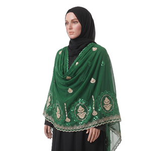 Wholesale Women Long Chiffon Hijab Scarf Floral Rhinestone Embroidered Lightweight Breathable Modest Ethnic Elegant Summer <b>Shawl</b> - Product Image 3