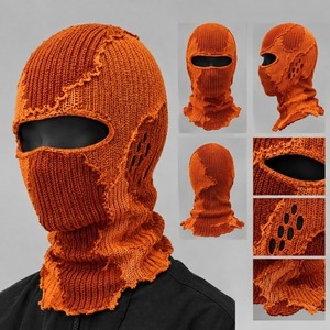 Pasamontañas de punto Y2K unisex para adultos, con bloques de color, estilo desgastado, para esquí, cubre toda la cabeza, para ciclismo, 100% acrílico - Product Image 6