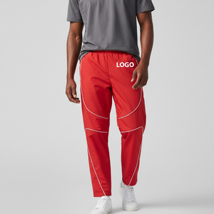 Pantalones Deportivos Anchos de Nylon Ligero de Alta Calidad Personalizados con Franjas Reflectantes, Pantalones de Nylon Negros Holgados con Malla Interior - Product Image 3