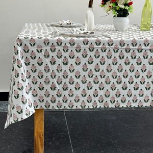 Indian Block Print Floral Design Cotton Tablecloth Machine Washable Wedding Party Decorative Home <b>Table</b> <b>cover</b> - Product Image 2