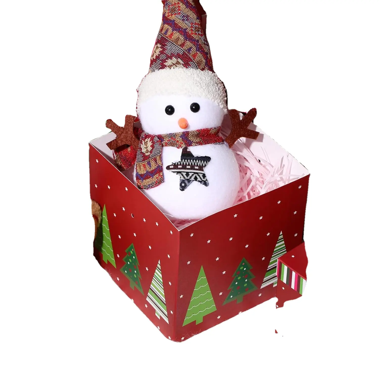 ギフト用のふた付きクリスマスネスティングギフト板紙ボックスクリスマスデコレーション用の赤いクリスマスツリーギフトラップボックス