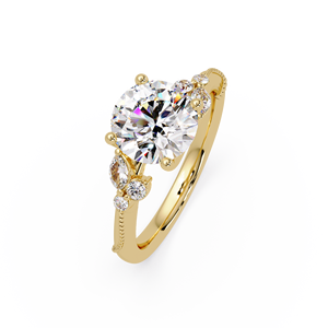 Vintage Style Round Solitaire Marquise Lab Grown Diamond <b>Ring</b> 14k Pure Gold Milgrain Border Matching Band Bridal <b>Set</b> For Women's - Product Image 2
