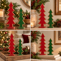 Ensemble de 2 sapins de Noël en bois de qualité supérieure, décoration de table de salon, sapins de Noël festifs, rouge et vert, vente en gros personnalisée