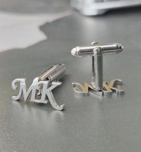 Boutons de manchette personnalisés avec monogramme, en alliage métallique argenté, lettres personnalisées, boutons de manchette pour mariage, cadeau pour le marié, pour hommes - Product Image 2