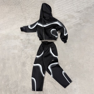 Ensemble de survêtement homme de qualité supérieure, personnalisé, épais, effet peinture pulvérisée, avec sweat à capuche zippé 3D airbrush et pantalon baggy, style Cyber Street futuriste - Product Image 1