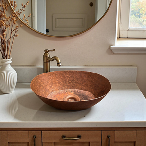 <b>Rustic</b> Copper Vessel <b>Vanity</b> Sink Oval Hammered <b>Bathroom</b> Basin Handmade Copper Wash Basin For Home Hotel <b>Bathroom</b> - Product Image 5