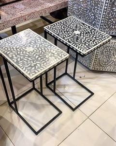 Mesa de Cajones con Incrustaciones de Hueso de ILAHI, Diseño Moderno con Detalles de Ágata, Almacenamiento de Tres Niveles, Mueble Portátil para el Hogar - Product Image 2