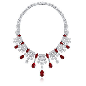 <b>Ruby</b> <b>Necklace</b> 925 Silver With Pear Cut Diamonds IGI Certified For Wedding Women's Jewelry - Product Image 1