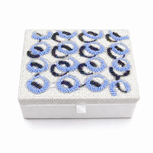 Hand-Beaded <b>Blue</b> Circle Jewelry <b>Box</b> Smart Compartments Luxury Artisan <b>Storage</b> Modern Home Decor Customizable Size Capacity - Product Image 1