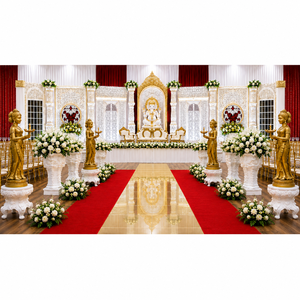 Decoración de Escenario para Recepción con Temática Clásica Tamil, Mandap de Boda Indio de Lujo en Blanco y Dorado, Decoración de Escenario para Boda Indio en EE. UU. - Product Image 1