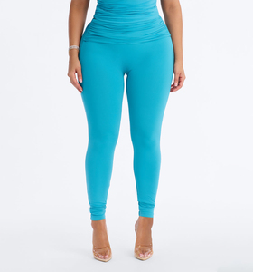 High Waist Solid Color Full Length <b>Leggings</b> For Women Stretch Knitted Spandex <b>Nylon</b> Material Custom Style All Seasons Wear - Product Image 1