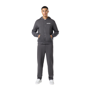 Mens Full <b>Zip</b> <b>Hooded</b> Tracksuit With Straight Leg Trousers Relaxed Fit Casual Travel Wholesale Custom Two Piece Clothing Set OEMs - Product Image 1