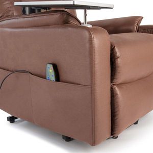 Poltrona Reclinabile Moderna in Vera Pelle Marrone con Meccanismo Manuale, Vassoio Estensibile e Rivestimento Trapuntato - Product Image 4