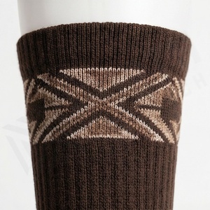Brown Crew <b>Socks</b> With Gray <b>Toe</b> And Heel Knitted Polyester Spandex Hiking Breathable Solid Pattern Adult Autumn Wear - Product Image 4
