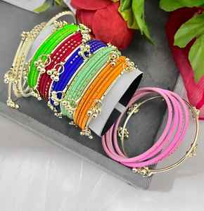 <b>Gold</b> Plated Glass Kashmiri <b>Bangles</b> with Emerald Cut Pearl Detailing Trendy Bridal & Wedding Occasion Wear - Product Image 6