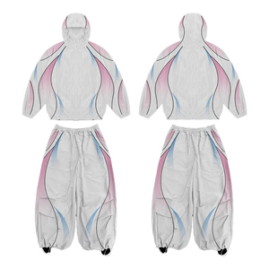 Conjunto de chándal con gradiente blanco para hombre Y2K, chaqueta con capucha y cremallera a prueba de viento y pantalones largos - Product Image 2