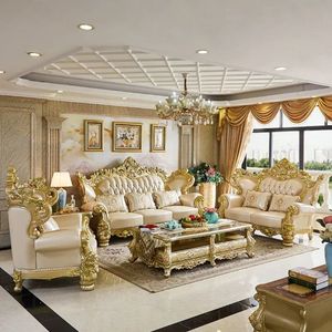 Luxury Royal White <b>Gold</b> <b>Sofa</b> Set Carved Mahogany Living Room Furniture Guaranteed Quality Hostal Providencia - Product Image 1