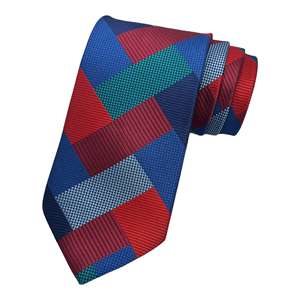 Combo de corbata y pañuelo de bolsillo de poliéster con diseño de cuadros multicolores - Product Image 1