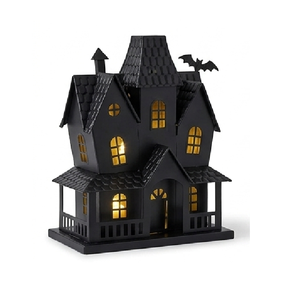 Novedad: Portavelas de casa de hierro vintage hueco, linterna para velas de té, estilo casa embrujada - Product Image 4