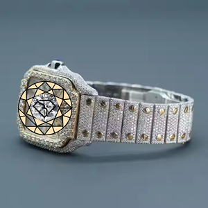 Reloj de Lujo con Diamantes Moissanite VVS1, Caja Cuadrada, Esfera Esqueletizada, Dos Tonos, para Hombre y Mujer - Product Image 4