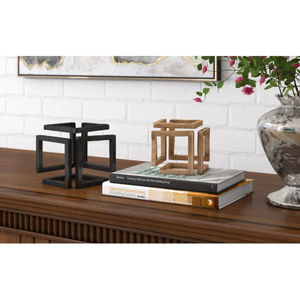 Ensemble de 2 sculptures géométriques modernes en aluminium, faites à la main, pour la décoration de table à la maison ou au bureau - Product Image 3