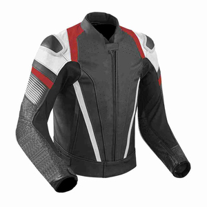Blouson de moto en cuir pour homme à manches longues, coupe-vent, color-block, toutes saisons, style course - Product Image 1