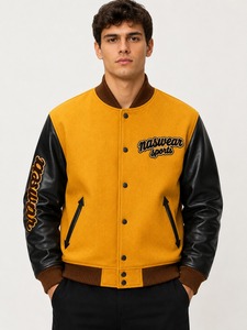 Naswears Men's <b>Winter</b> Varsity <b>Jacket</b> Wool & <b>Leather</b> Shell Reversible Heated Eco-Friendly Breathable Anti-Bacterial Sporty Design - Product Image 1