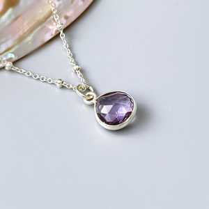 Collier en améthyste rose en argent sterling fait main, pendentif en pierre précieuse violette, bijou pierre de naissance de février, collier superposable pour femme - Product Image 1