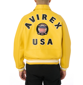 Chaquetas Avirex de Cuero Genuino 100% Piel de Vaca de Color Amarillo, Marca Estadounidense, Chaquetas Avirex de Cuero Personalizadas en Color y Talla para Hombre, Invierno - Product Image 5
