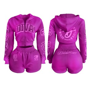 Conjunto de chándal de mujer de peso pesado 400g, estilo streetwear, con lavado, top corto con cremallera, pantalón jogger acampanado y sudadera con capucha con cordón, con logotipo personalizado - Product Image 4
