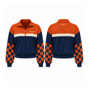 Eighty8 Sports Custom Quarter Zip Pullover <b>Sweatshirt</b> Orange <b>Navy</b> Ribbed Cuffs Winter 100% Polyester Breathable - Product Image 2