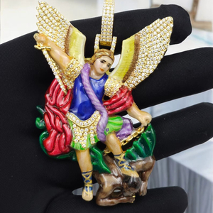 Banti Jewels Lujoso Colgante de Arcángel Miguel con Moissanita, Bañado en Plata, Esmalte Colorido, Oro Rosa Helado, Estilo Hip Hop para Fiesta - Product Image 1