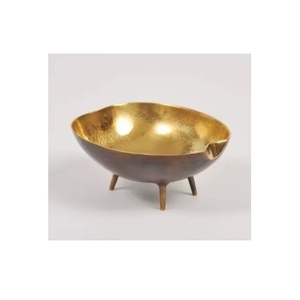 ชามเสิร์ฟสแตนเลสสีเงินหรูหราพร้อมฐานรูปดอกแมกโนเลียสีทอง ชามสลัดผลไม้โลหะสวยงามสำหรับตกแต่งบ้านและโรงแรม - Product Image 1