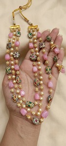 Gold Plated Ethnic Jewelry <b>Set</b> With <b>Pearl</b> And Pink Gemstone <b>Necklace</b> Earrings For Women Wedding Style - Product Image 4