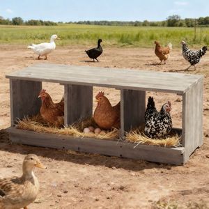 กล่องวางไข่ไก่แบบไม้ กล่องรังไก่สำหรับวางไข่ มี 3 ช่อง สำหรับไก่และเป็ด - สีเทา - Product Image 6