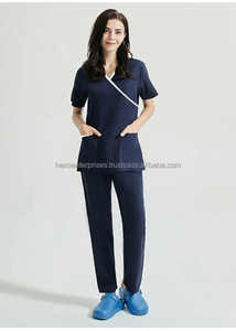 Factory Wholesale Customizable Polyester Spandex Summer Short Sleeve Contrast Neckline Wrap Hospital Uniforms Nurse <b>Scrub</b> <b>Sets</b> - Product Image 2