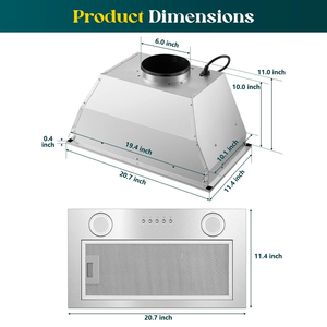 Campana extractora empotrada de 20 pulgadas para cocina, modelo 600C-F-M - Product Image 5