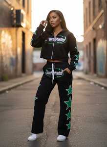 Printed Patch Hooded <b>Tracksuit</b> Set Streetwear Unisex <b>Couple</b> Hoodie and Shorts Set - Product Image 4