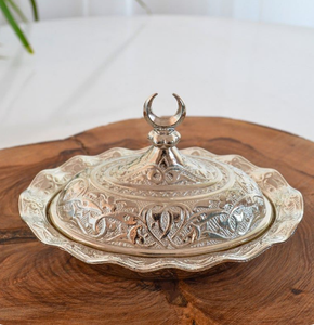 Cuenco para servir frutas de acero inoxidable con tapa cónica plateada, estilo árabe, para dátiles, decoración de mesa para cenas de hotel y fiestas. - Product Image 6